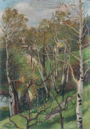 Arvid Mather (1905-1950) Birkenwald am Dorfrand, birch forest village outskirt,Arvid M