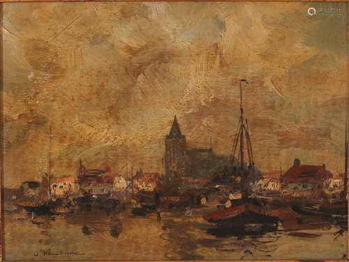 Wilhelm Hambüchen (1869-1939) Niederländischer Hafen mit Booten, dutch harbor,Wilhel