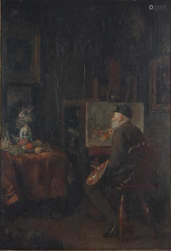 Maler bei der Arbeit von 1895, signiert, artist at work,Maler bei der Arbeit von 1895,