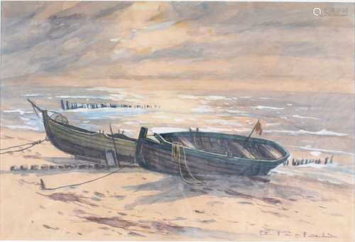 Erich Freiherr von Perfall (1882-1961) Boote am Strand, boats at the beach,Erich Freih