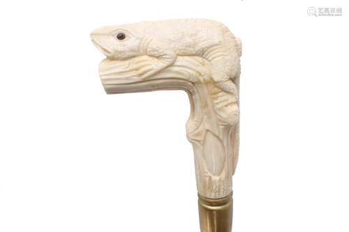 Spazierstock mit Elfenbeingriff Echse auf Ast, 19. Jahrhundert, walking cane ivory 19th century,