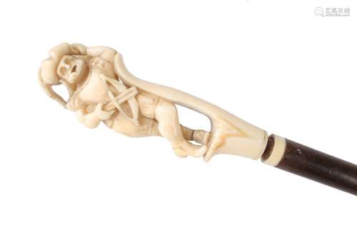 Spazierstock mit Elfenbein Griff mit Armbrustschütze, 19. Jahrhundert, walking cane ivory 19th