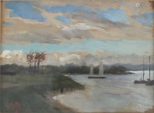 Wilhelm Döringer (1862-1926) Ufer mit Booten, boats at the shore,Wilhelm Döringer (1