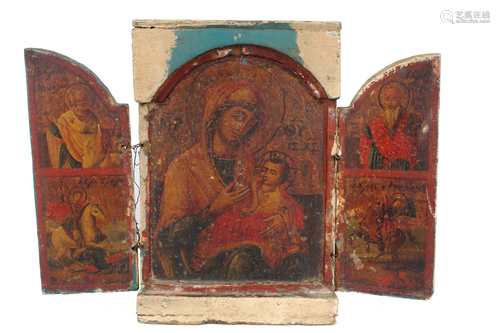 Triptychon Ikone Griechenland 19. Jahrhundert, greek wooden triptych 19th century,Trip