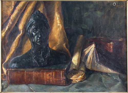 Else Bauer 1908, Stillleben mit Büste Büchern und Schatulle, still life with bust, books and b