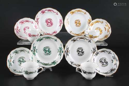 Meissen 4 Kaffeegedecke Hofdrache Reich, coffee cups,Meissen 4 Kaffeegedecke Hofdrache