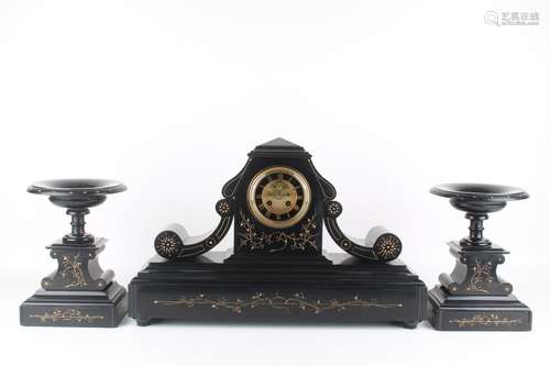 Kaminuhr mit offener Brocot-Hemmung und Beisteller, Frankreich um 1890, french mantel clock and