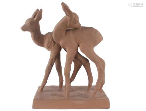 Karlsruher Majolika Figur Rehpaar, majolica figure pair of deer,Karlsruher Majolika Fi