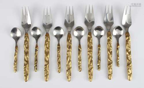 Design Besteck, cutlery,Design Besteck, cutlery,Bronze/Edelstahl, 6 Kuchengabel