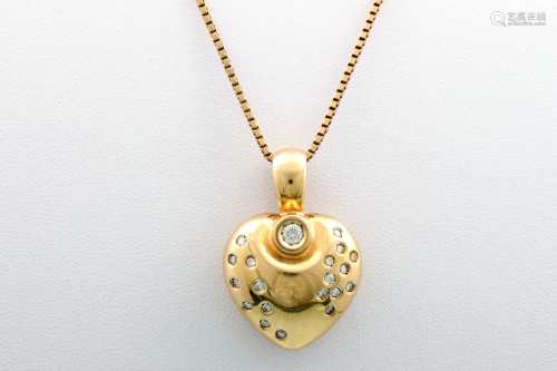 585 Gold Herzanhänger mit Brillanten ca. 0,5 ct und Goldkette, heart pendant with diamond & gol