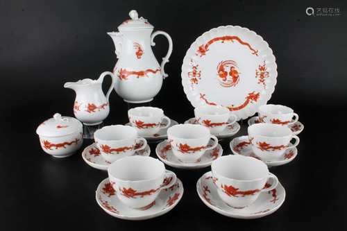 Meissen Roter Hofdrache Kaffeeservice für 8 Personen, coffee set for 8 pers.,Meissen