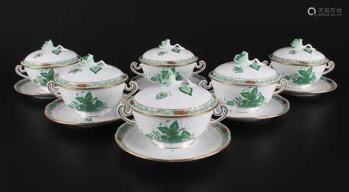 Herend AV Apponyi Vert - 6 Suppengedecke, 6 soup cups,Herend AV Apponyi Vert - 6 Suppe