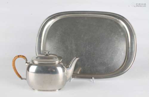 Just Andersen Denmark - Art-Deco Teekanne und Tablett, tee pot and tray,Just Andersen