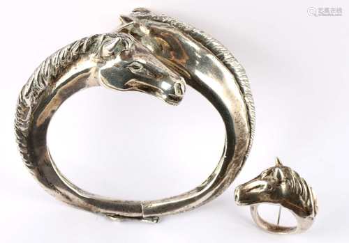 Pferde Armreif und Ring, 800 Silber, silver horse bracelet and ring,Pferde Armreif un