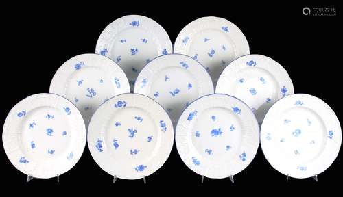 Meissen - 9 Speiseteller blaue Streublümchen Dulong Relief, 9 dining plates,Meissen -