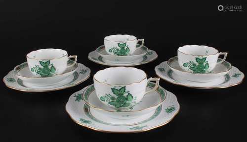 Herend Apponyi Vert - 4 Teegedecke, 4 tea cups,Herend Apponyi Vert - 4 Teegedecke, 4 t