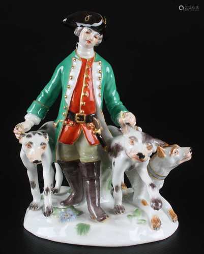 Meissen Jäger mit Jagdhunden, Jagdgruppe, hunter with dogs,