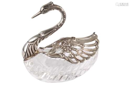 835 Silber Schwan Kristallschale, silver crystal swan spice bowl,835 Silber Schwan Kri