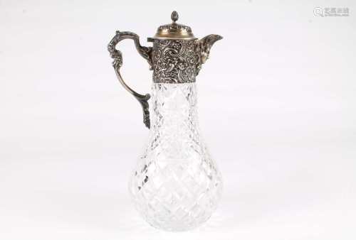 925 Silber Kristallkanne England 1897, crystal silver jug art nouveau,925 Silber Krist