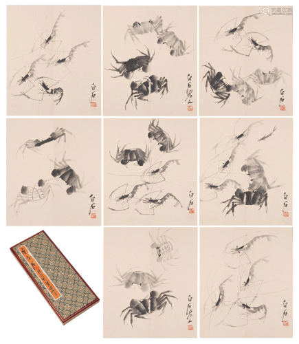 A CHINESE PAINTING ALBUM OF SHRIMPS AND CRABS