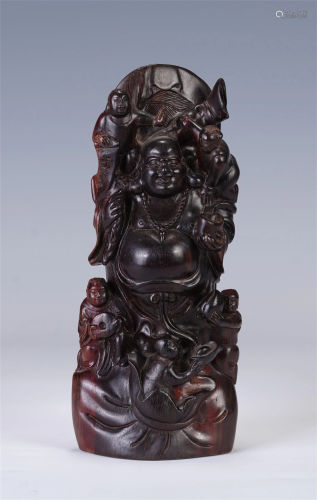 A CHINESE CARVED HARDWOOD FIGURE OF BUDDHA