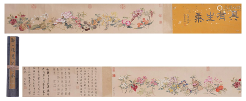 A CHINESE PAINTING HANDSCROLL OF FLOWERS AND FR…