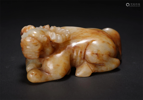 A CHINESE JADE CARVING OF A CATTLE