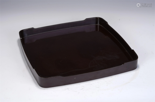 A CHINESE BLACK LACQUERED SQUARE PLATE