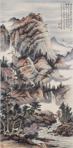 A CHINESE PAINTING HANGING SCROLL OF LANDSCAPE