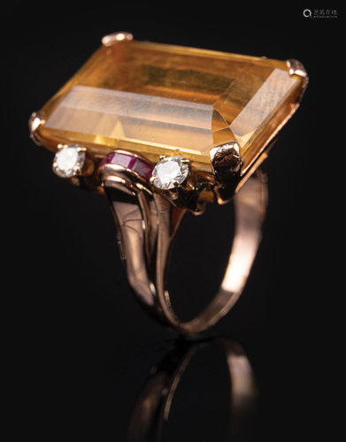 Rose Gold, Citrine, Ruby, Diamond Ring