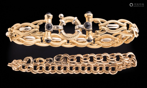 Two 14 kt. Yellow Gold Flexible Bracelets