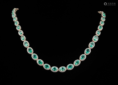 Yellow Gold, Emerald and Diamond Necklace