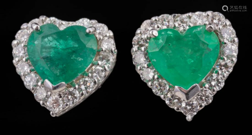 White Gold, Emerald and Diamond Stud Earrings