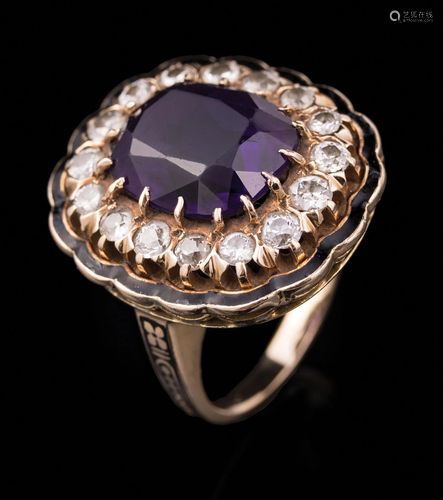 Gold, Amethyst, Diamond, Enamel Dinner Ring