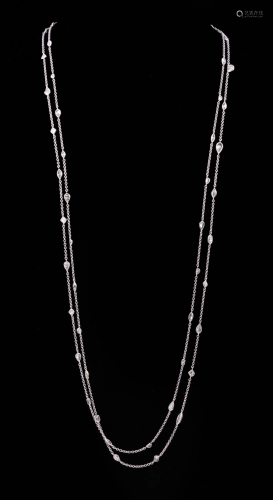 18 kt. White Gold and Diamond Station Necklace