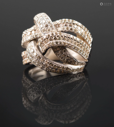 White Gold and Pave Diamond Knot Cluster Ring