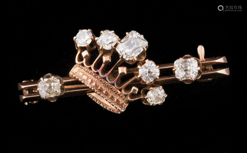 14 kt. Rose Gold and Old Mine Diamond Crown Pin