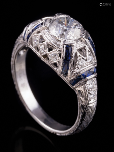 18 kt. White Gold, Diamond and Sapphire Ring