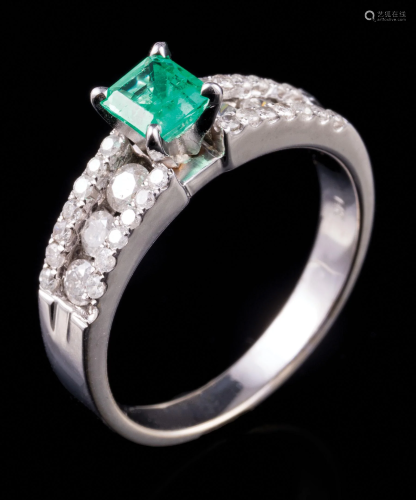 14 kt. White Gold, Emerald and Diamond Ring
