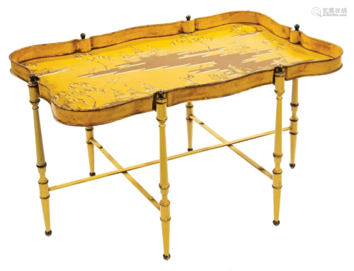 Yellow Tole Peinte Gallery Tray Table