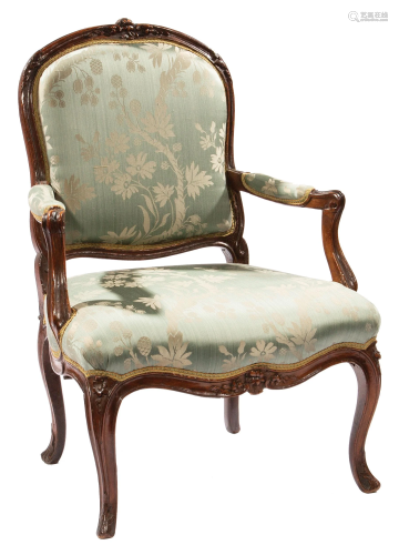 Louis XV Carved Beechwood Fauteuil
