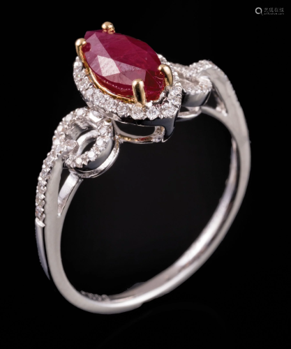White and Yellow Gold, Ruby and Diamond Ring