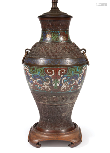 Asian Bronze and Cloisonne Enamel Lamp