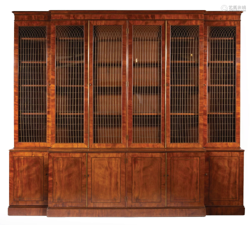 George III Inlaid Mahogany Breakfront Bookcase