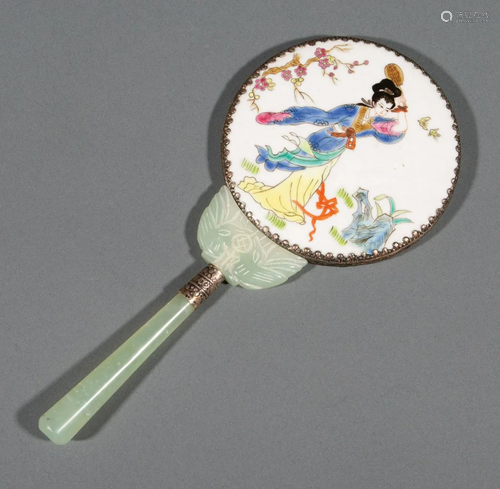 Chinese Porcelain and Hardstone Hand Mirror