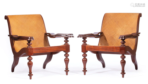 Pair of West Indies Mahogany Planter's Chairs