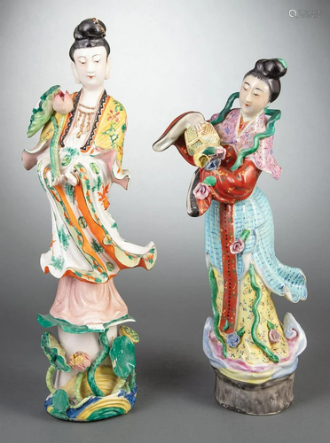 Two Chinese Famille Rose Porcelain Figures