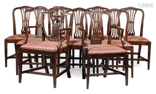 Nine George III Carved Mahogany Dining Chairs