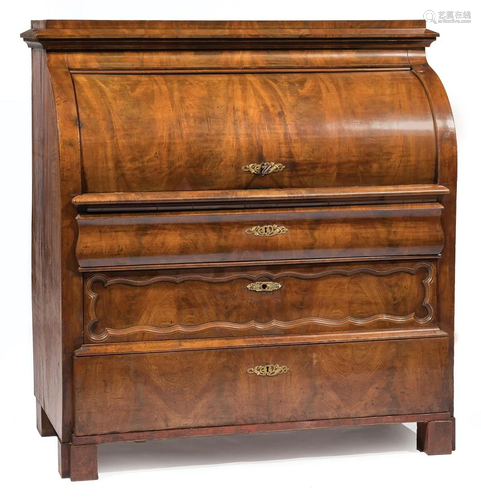 Biedermeier Figured Mahogany Bureau a Cylindre