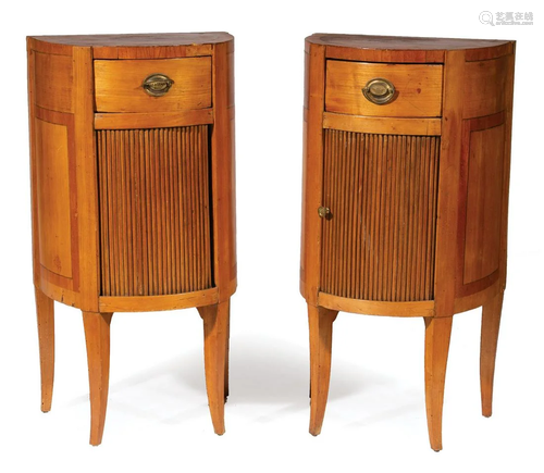 Pair of Biedermeier Tambour Demilune Commodes